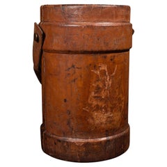 Used Decorative Bucket, Leather, Basket, Stick Stand, Victorian, Circa 1900