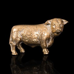 Antique Decorative Bull Figure, English, Brass, Desk, Display Statue, Victorian