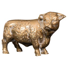 Antique Decorative Bull Figure, English, Brass, Desk, Display Statue, Victorian