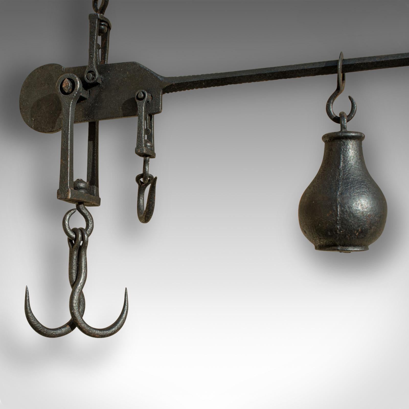 19th Century Antique Decorative Butcher's Steelyard, English, Iron, Weighing Instrument, 1800 For Sale