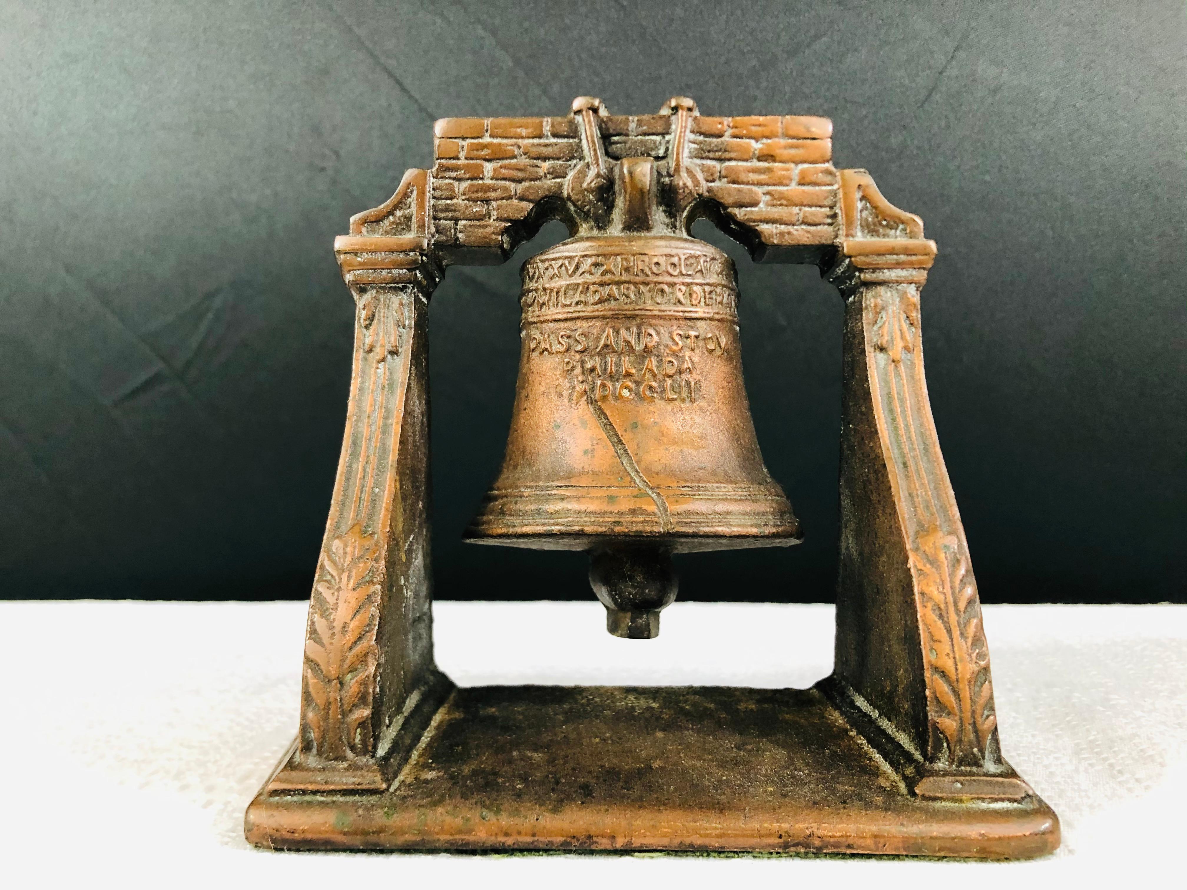Antique Decorative Cast Bronze Mission Bell Sculpture, a Pair In Good Condition For Sale In Plainview, NY