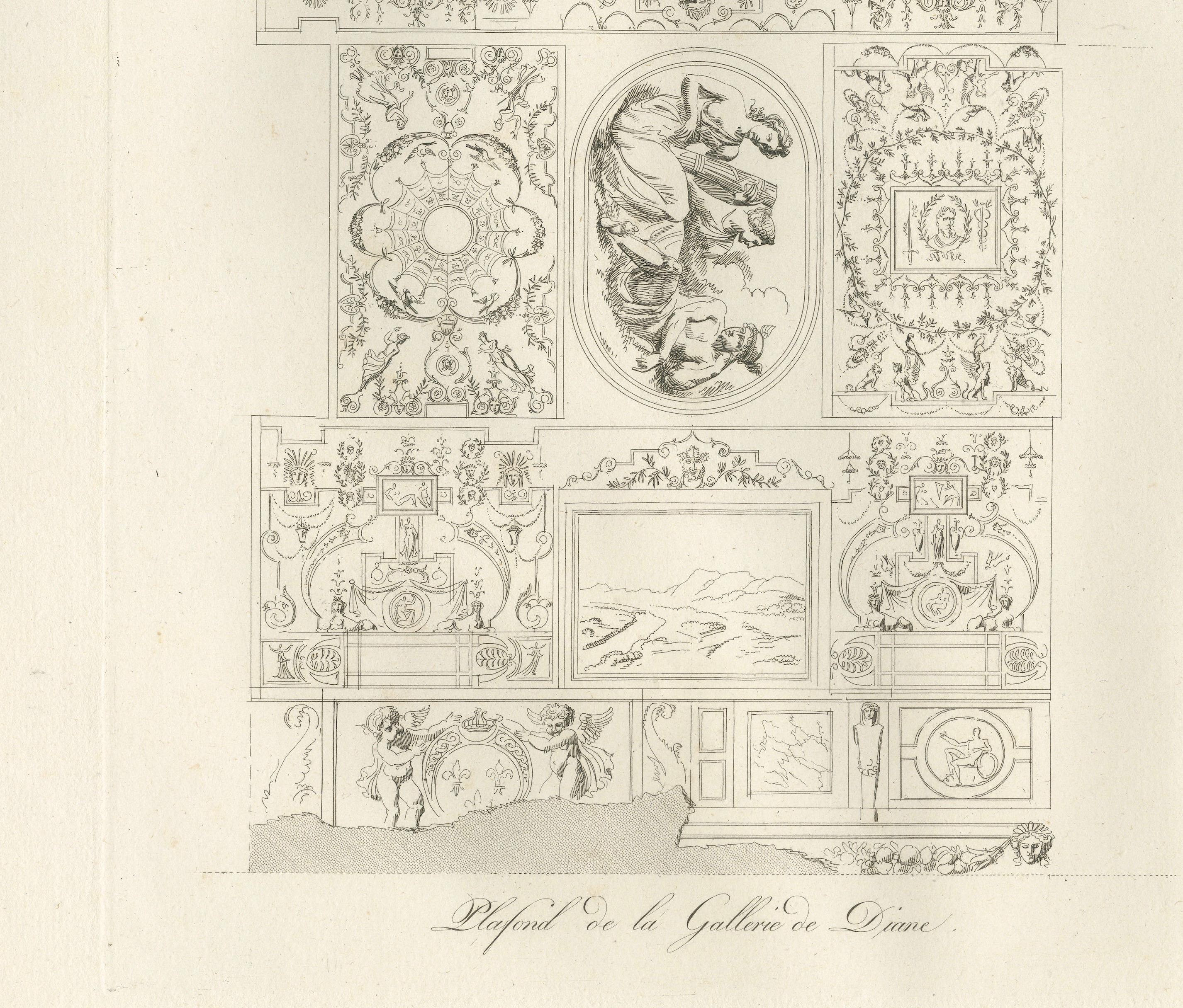 Antique Decorative Ceiling Designs, Fontainebleau Gallery, Baltard, 1803 – Pair
