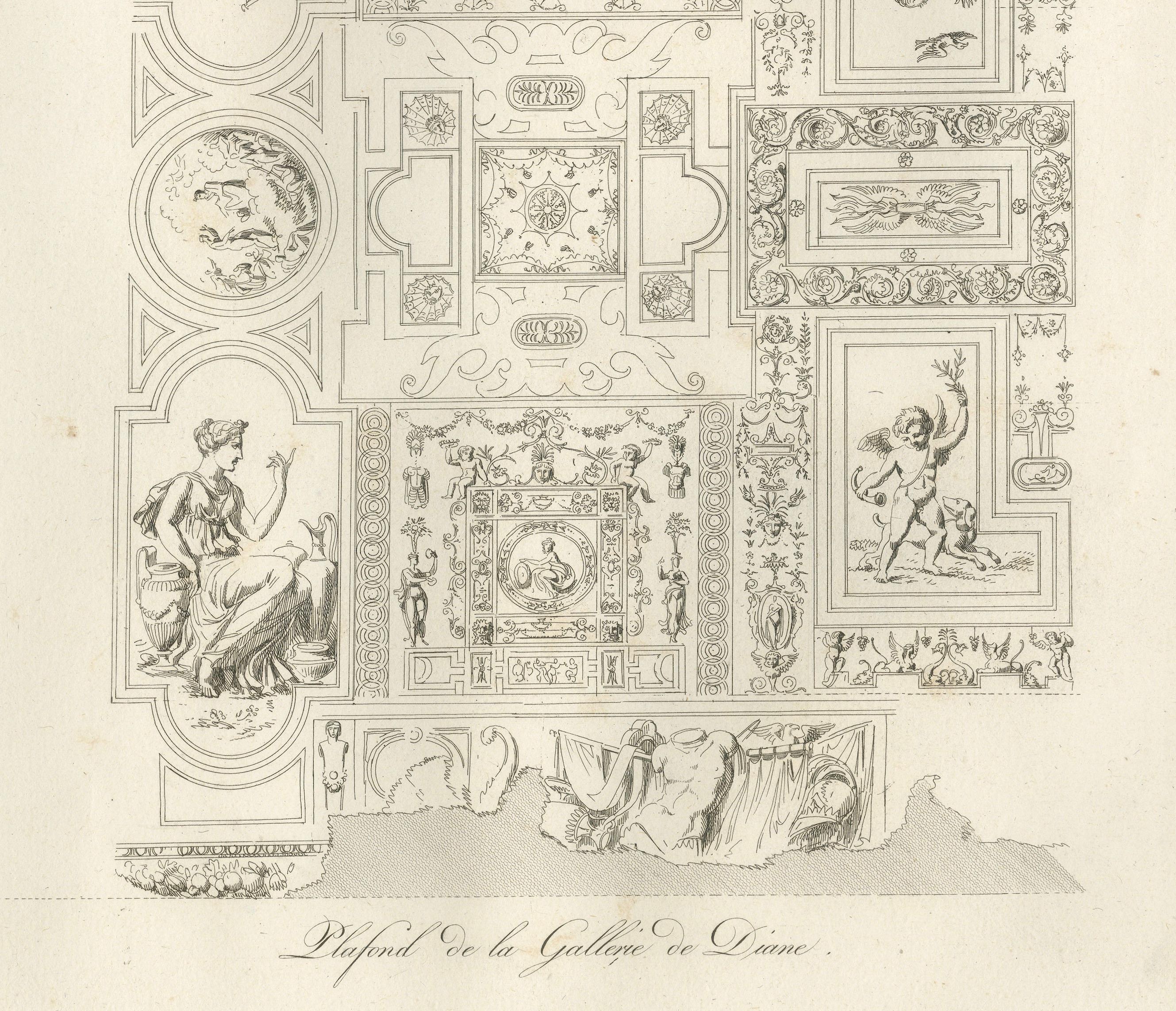 Antique Decorative Ceiling Designs, Fontainebleau Gallery, Baltard, 1803 – Pair