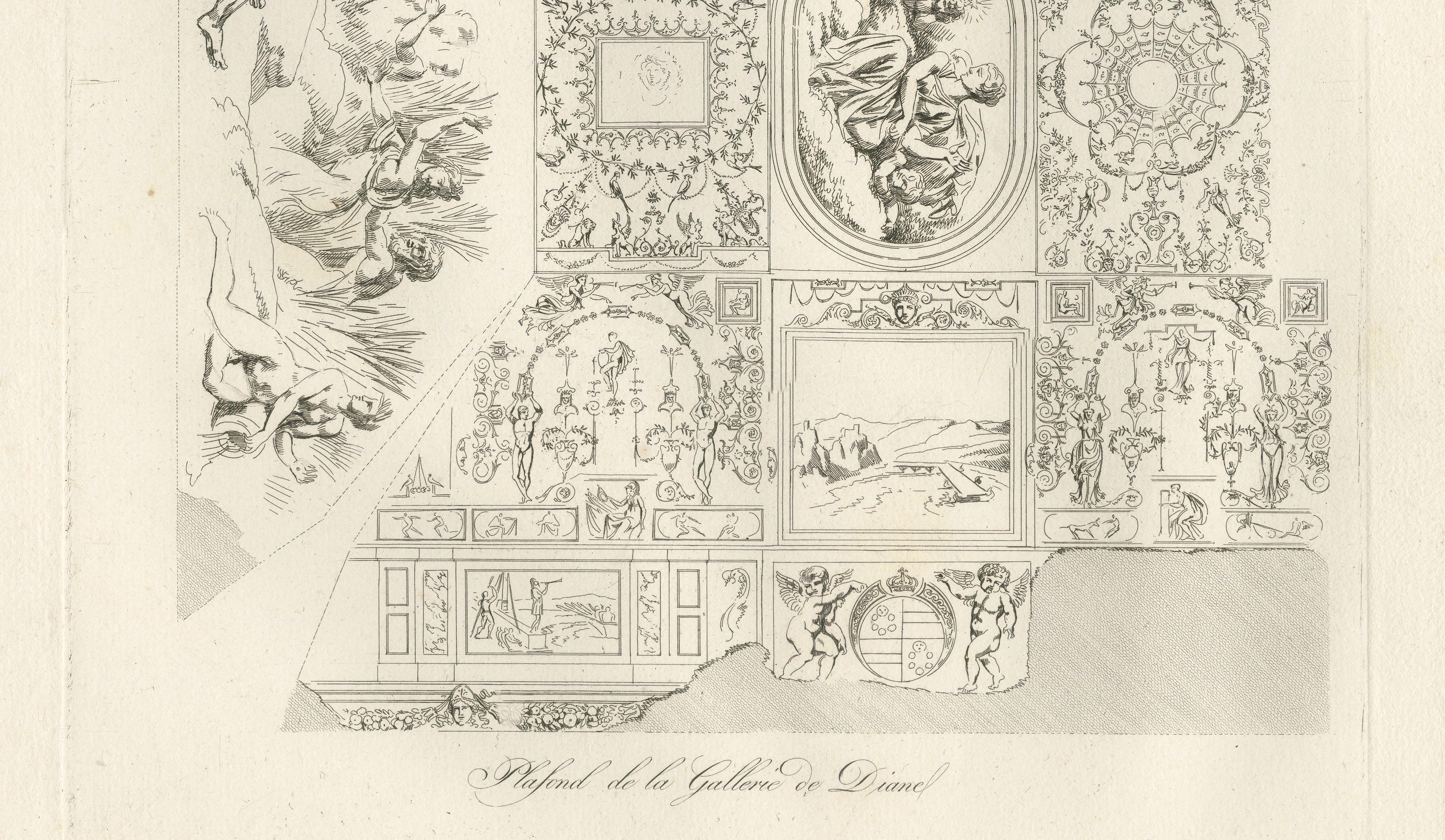 Antique Decorative Ceiling Designs, Fontainebleau Gallery, Baltard, 1803 – Pair