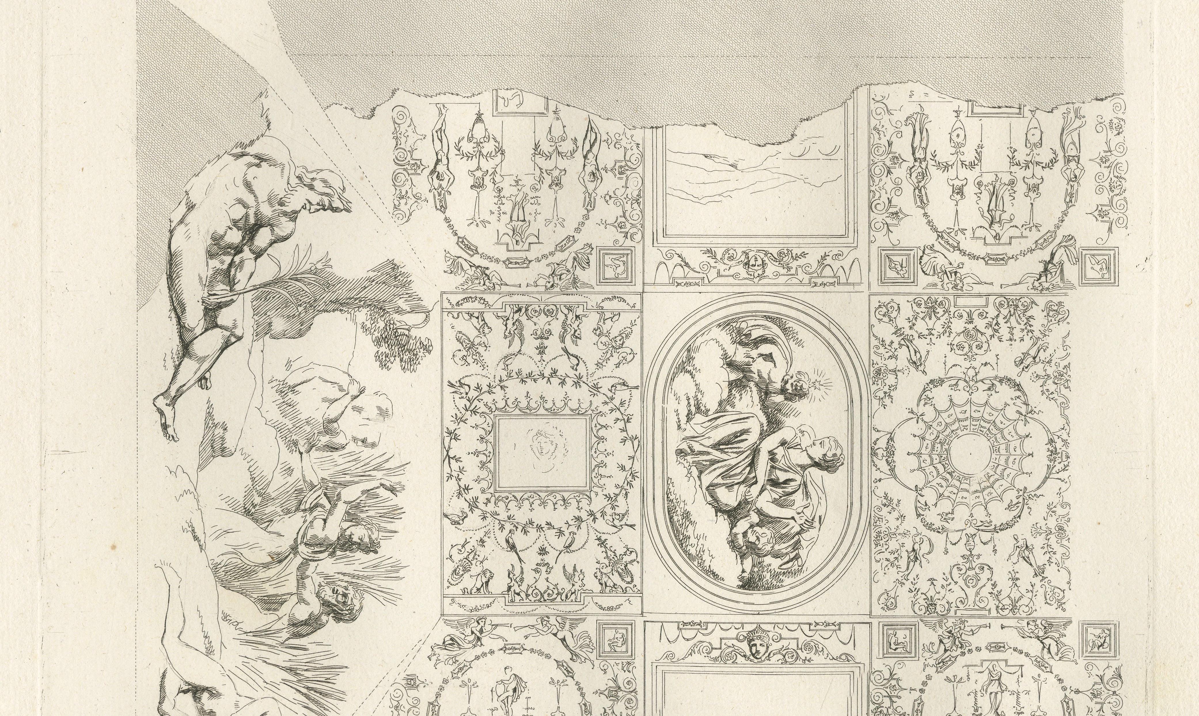 Antique Decorative Ceiling Designs, Fontainebleau Gallery, Baltard, 1803 – Pair