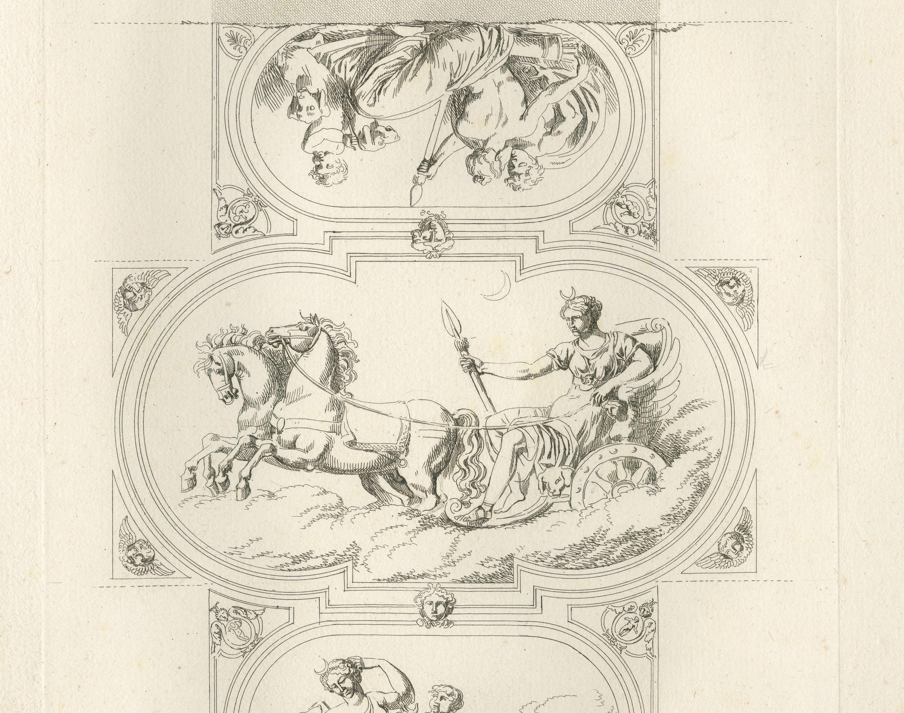 Antique Decorative Ceiling Designs, Fontainebleau Gallery, Baltard, 1803 – Pair