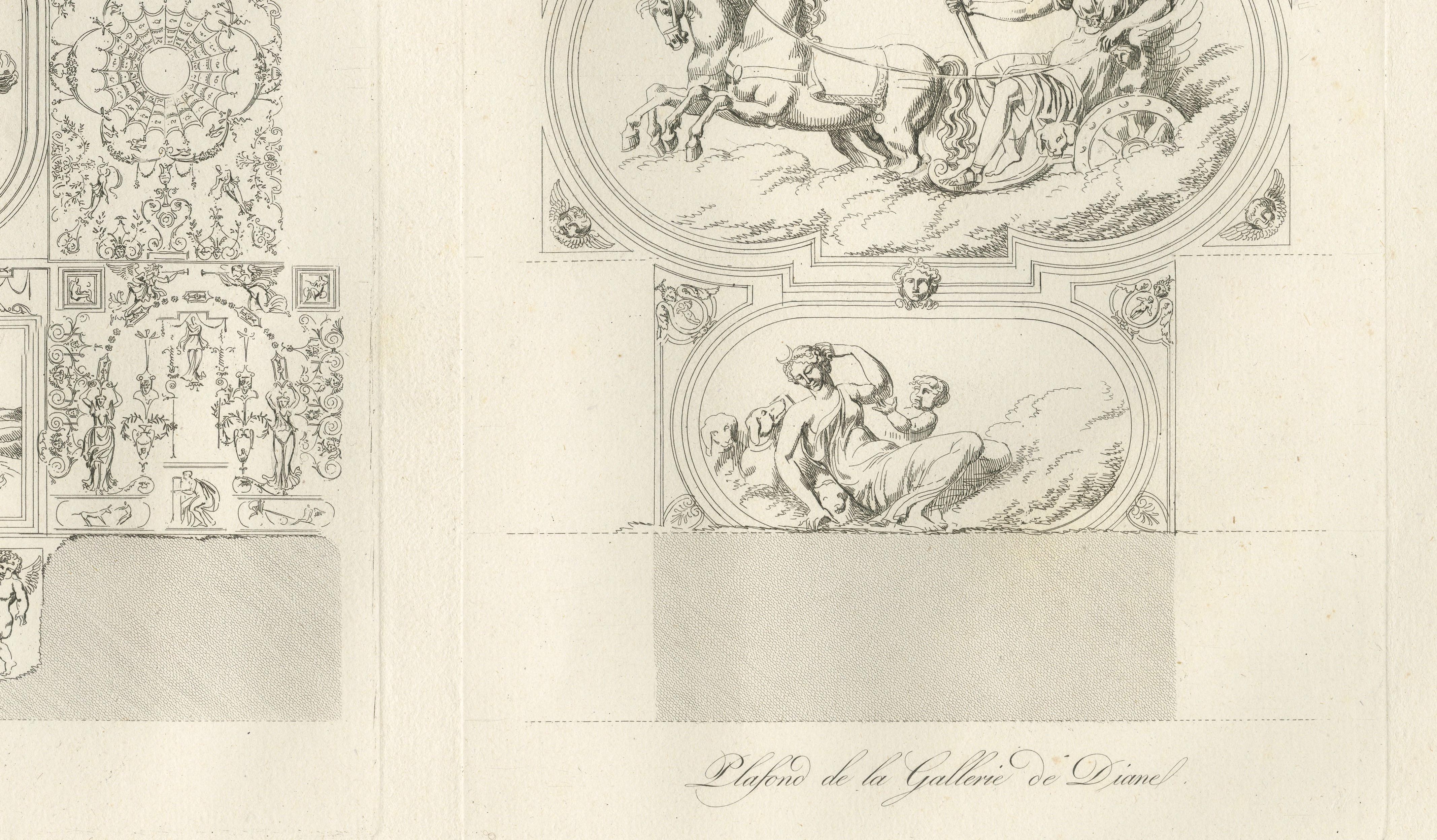 Antique Decorative Ceiling Designs, Fontainebleau Gallery, Baltard, 1803 – Pair