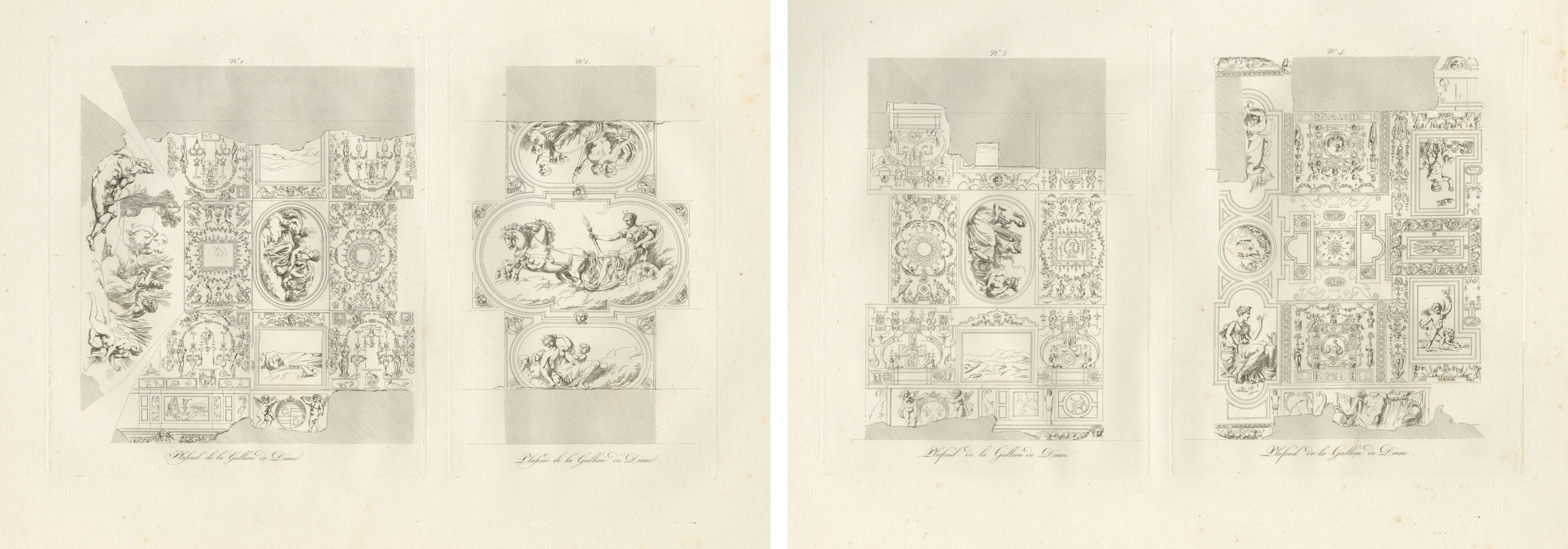 Antique Decorative Ceiling Designs, Fontainebleau Gallery, Baltard, 1803 – Pair