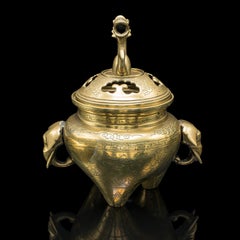 Antique Decorative Censer, Chinese, Brass, Incense Burner, Qing, Victorian, 1900