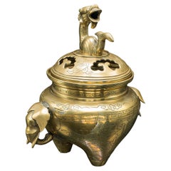 Antique Decorative Censer, Chinese, Brass, Incense Burner, Qing, Victorian, 1900
