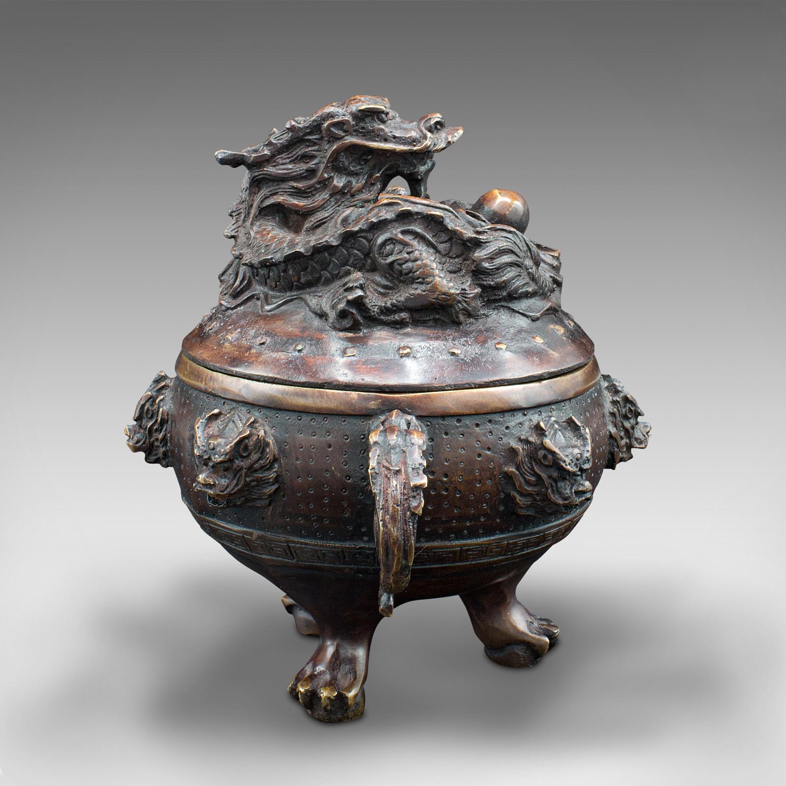 19th Century Antique Decorative Censer, Chinese, Bronze, Incense Burner, Dragon, Victorian