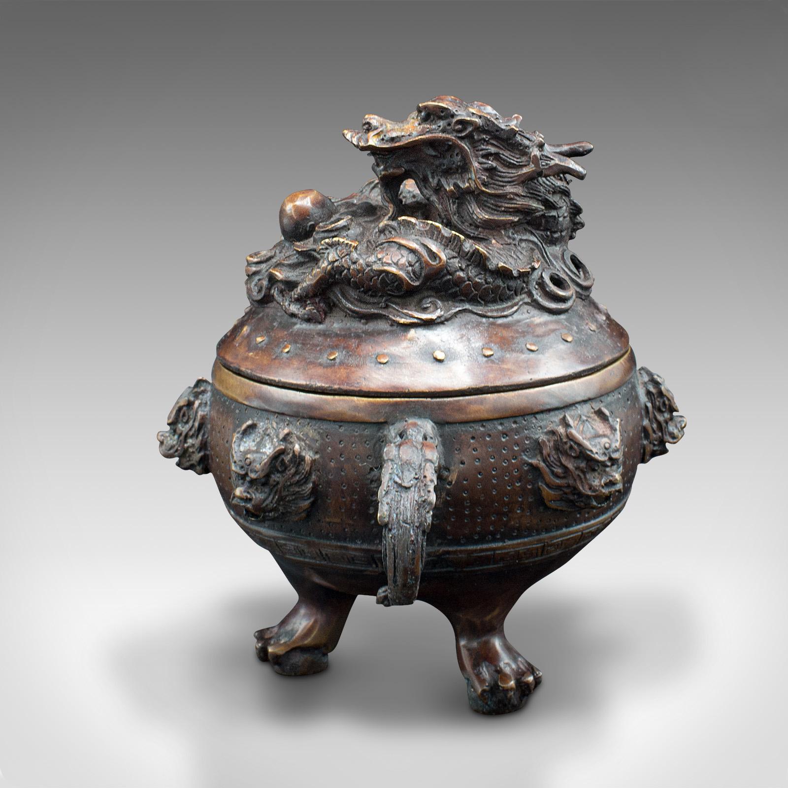 Antique Decorative Censer, Chinese, Bronze, Incense Burner, Dragon, Victorian 1