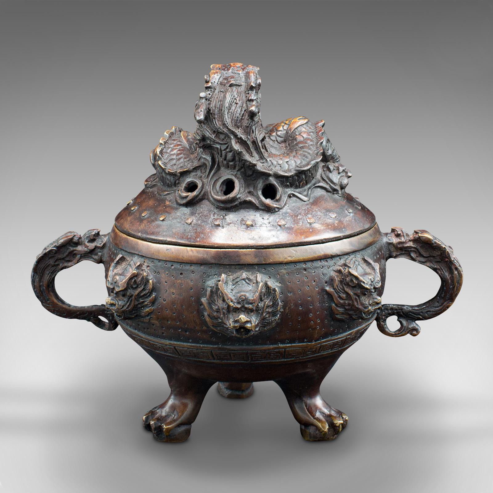 Antique Decorative Censer, Chinese, Bronze, Incense Burner, Dragon, Victorian 2