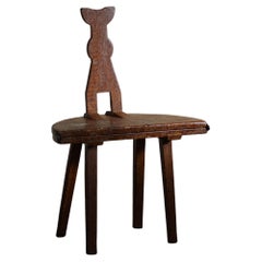 Antiker dekorativer Stuhl / Beistelltisch aus geflammter Birke, Wabi Sabi-Objekt, 1900er Jahre