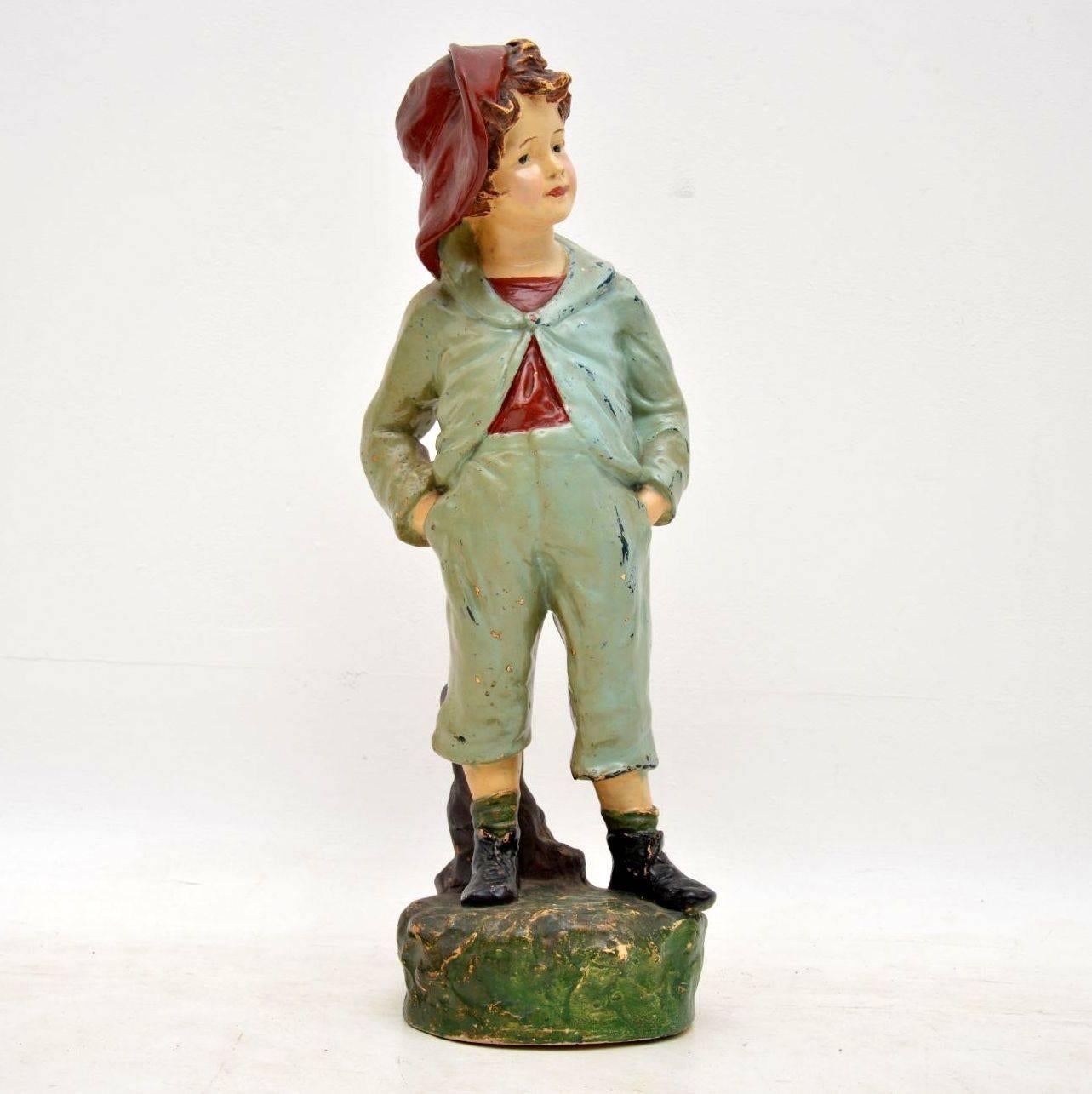 Antique Decorative Chalk Ware Figure of a Boy  For Sale 1