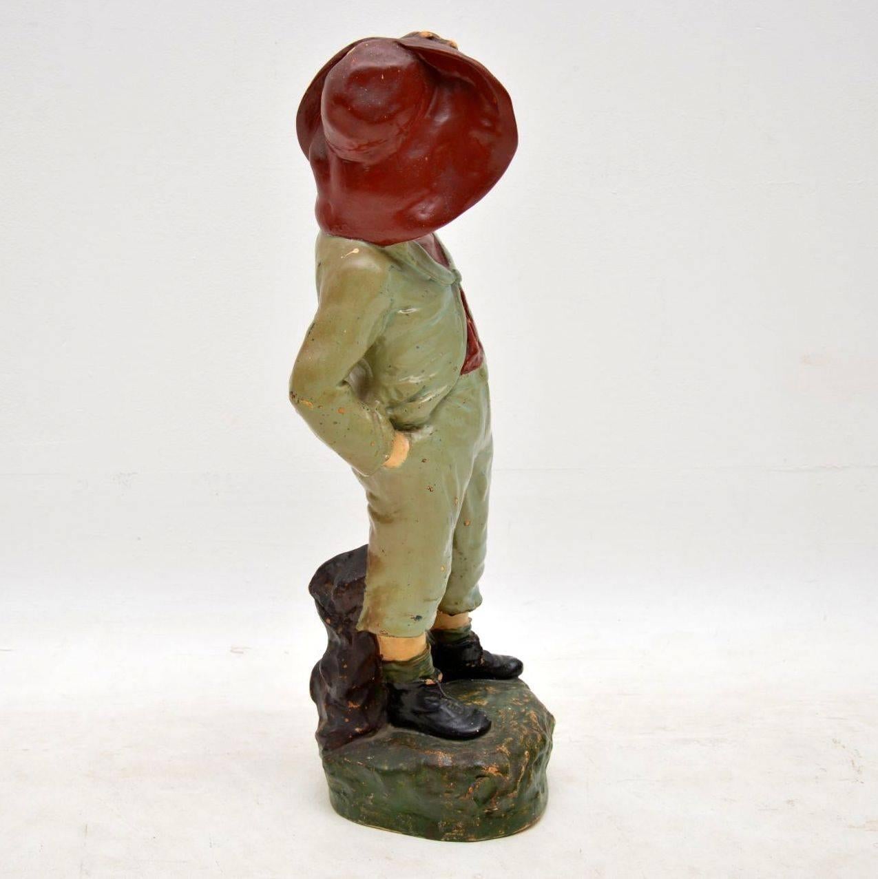 Late 19th Century Antique Decorative Chalk Ware Figure of a Boy  For Sale