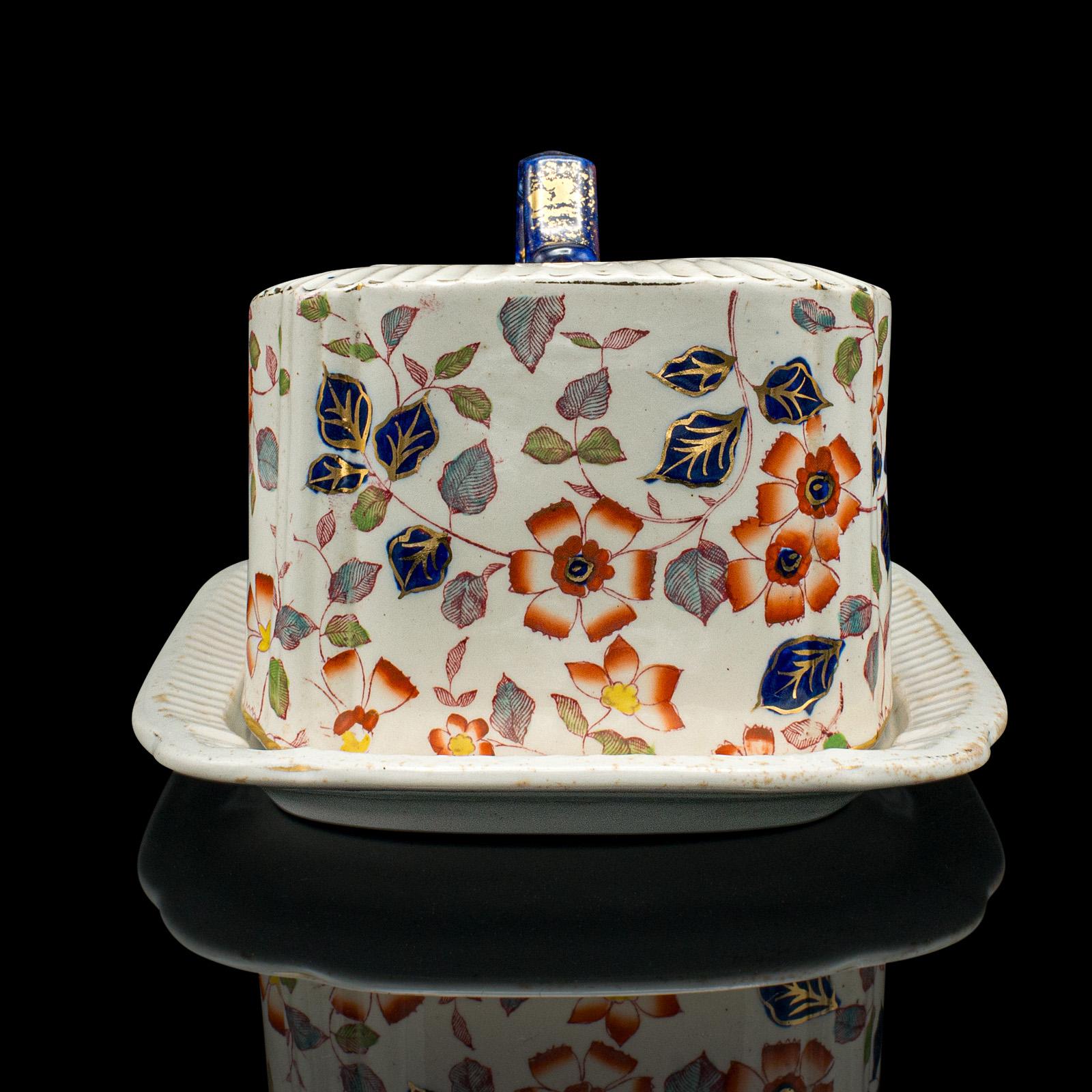19th Century Antique Decorative Cheese Keeper, English, Ceramic, Butter Dish, Victorian, 1900 For Sale