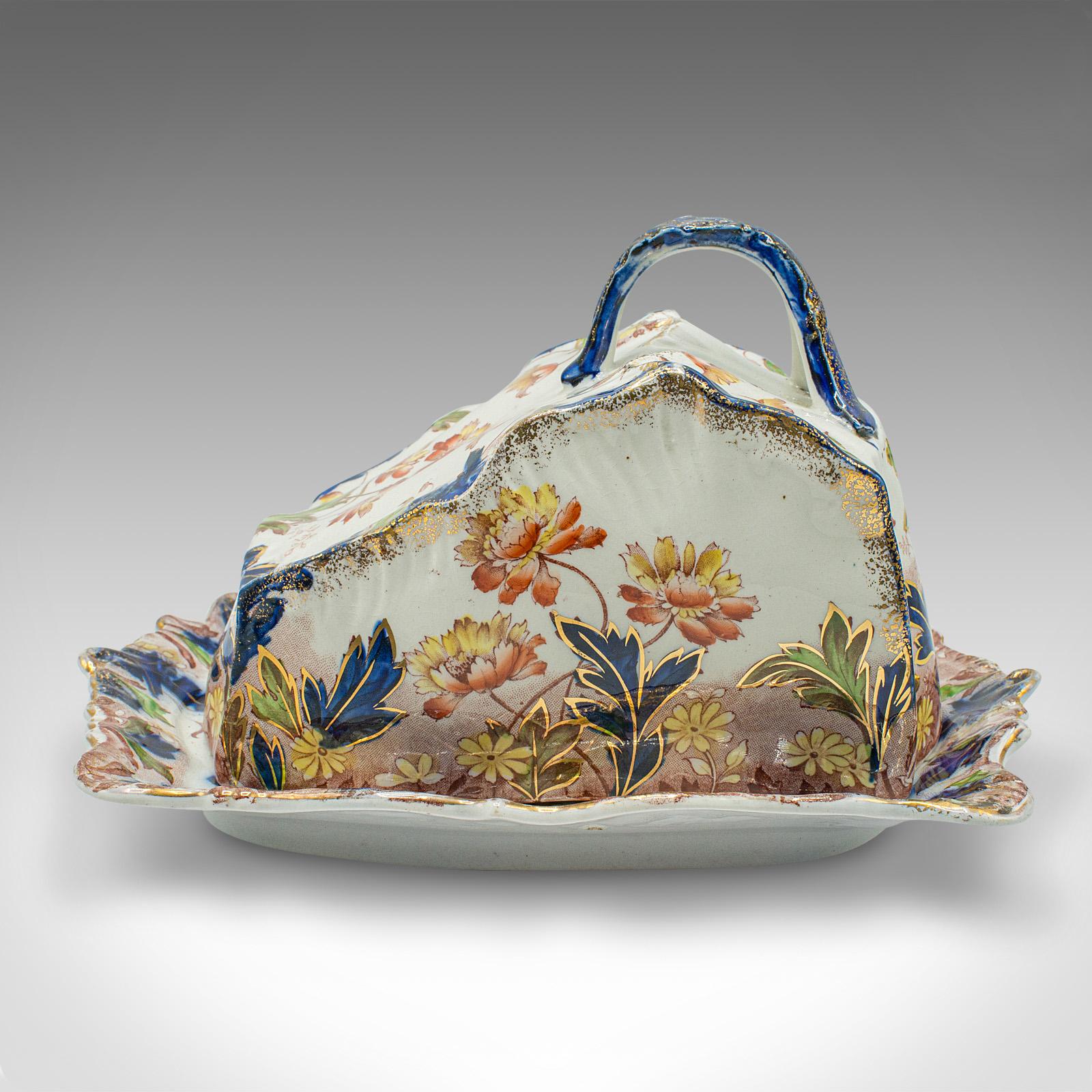 Ceramic Antique Decorative Cheese Keeper, English, Kitchen, Butter Dish, Victorian, 1890 For Sale