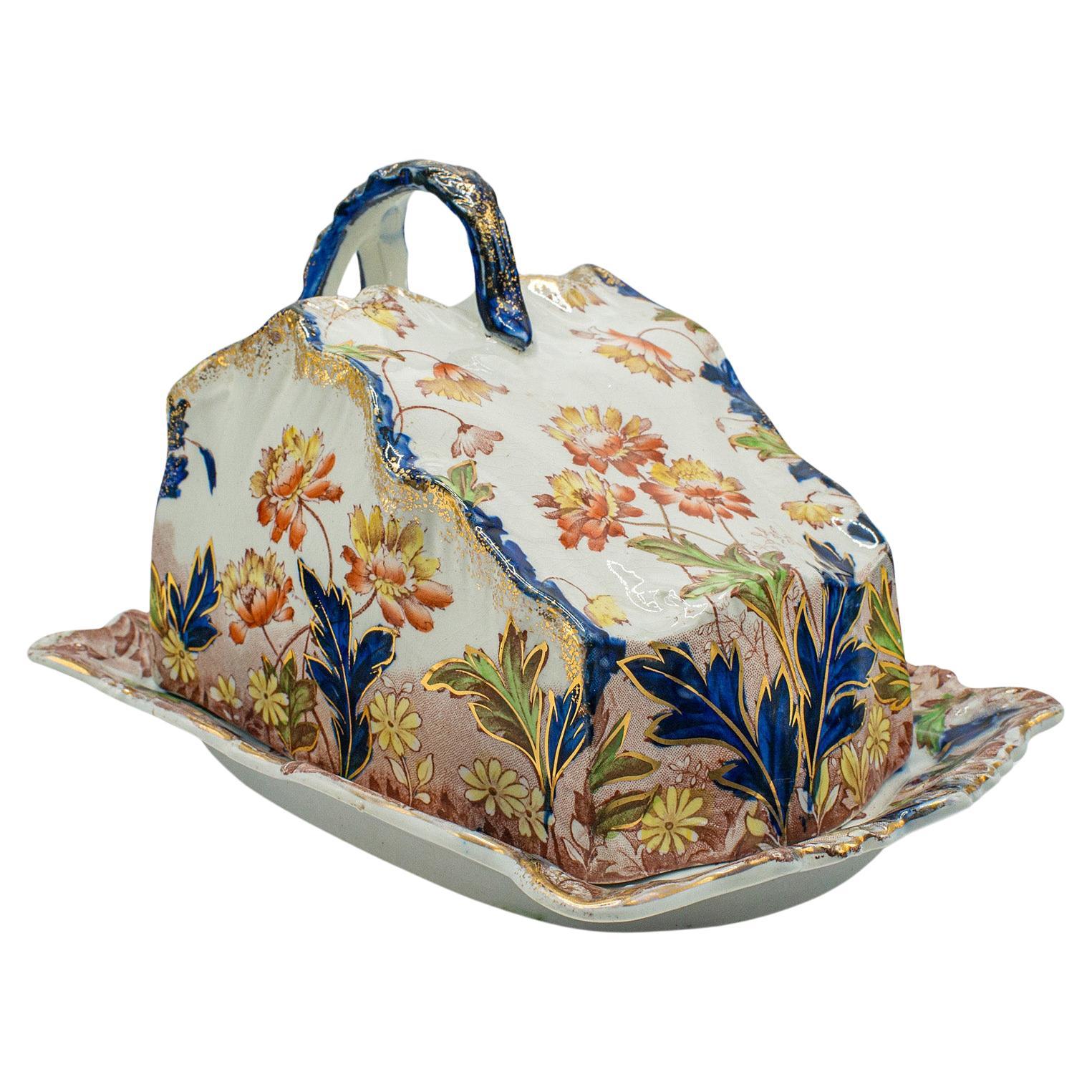 Antigua Quesera Decorativa, Inglesa, Cocina, Mantequera, Victoriana, 1890
