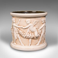 Antique Decorative Cherub Jardiniere, English, Ceramic Planter, Putti, Edwardian