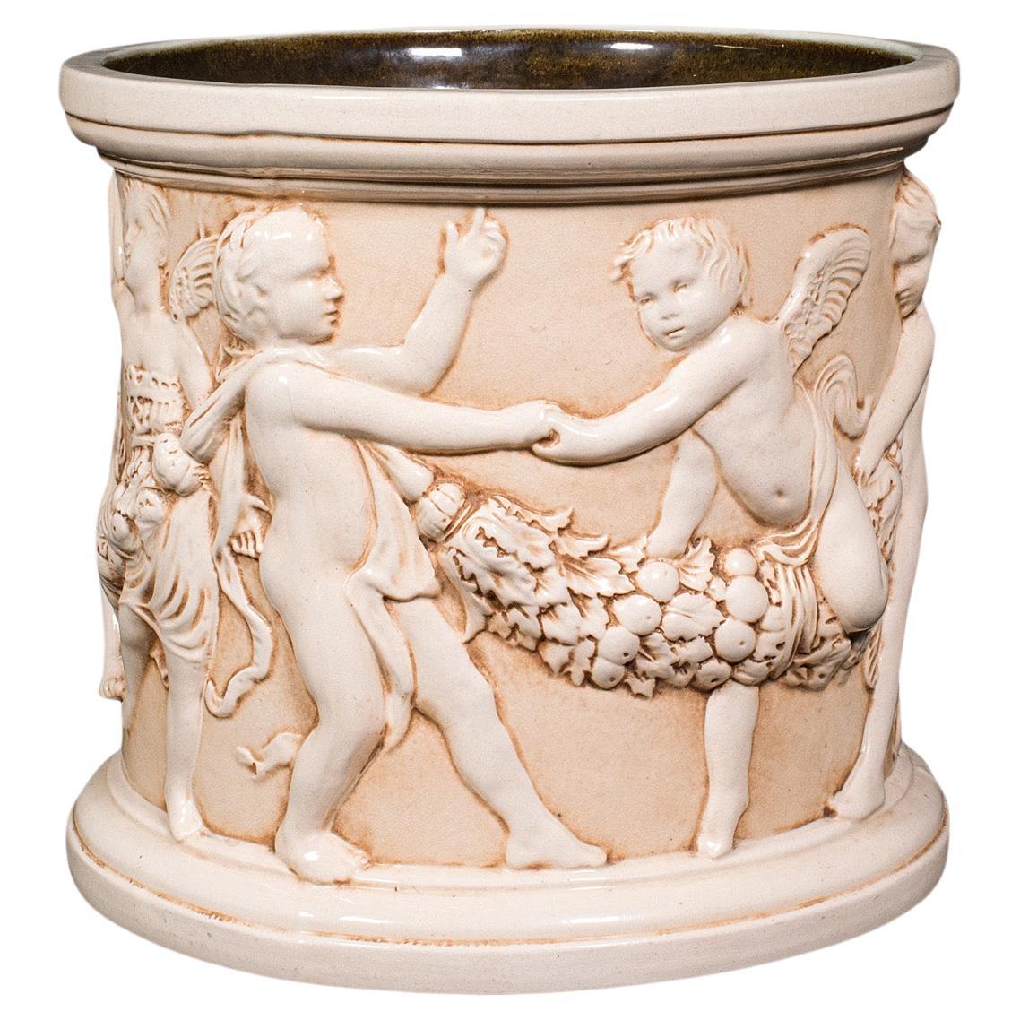 Antique Decorative Cherub Jardiniere, English, Ceramic Planter, Putti, Edwardian For Sale