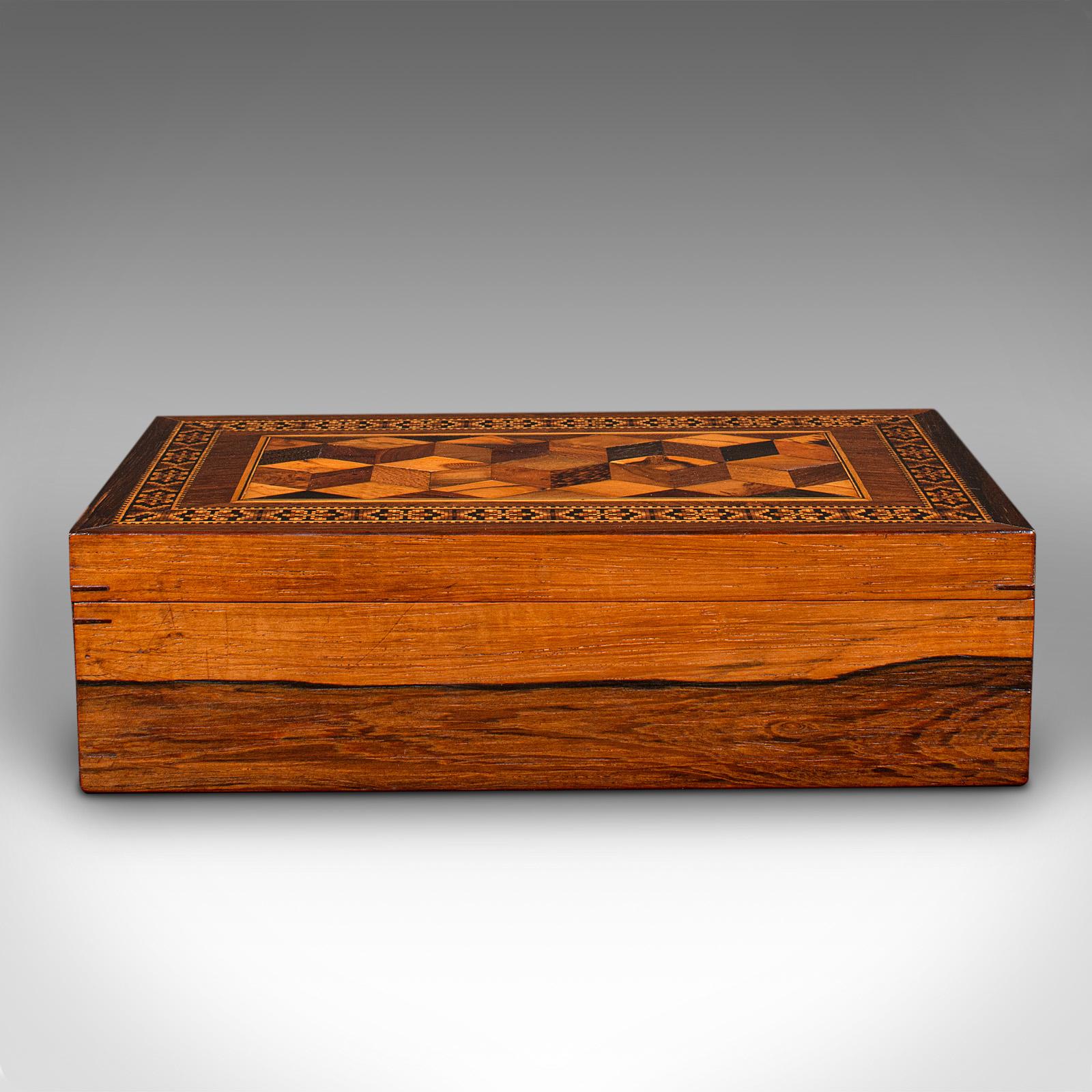 Late Victorian Antique Decorative Cigar Box, English, Tunbridge Ware, Keepsake, Desk, Victorian
