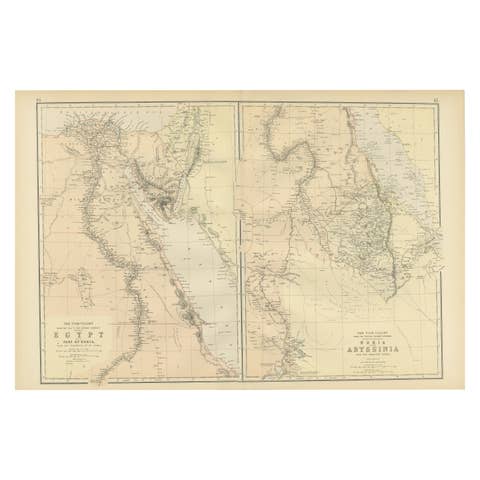 Antique Decorative Coloured Map Egypt, Nubia, Abyssinia and more, 1882
