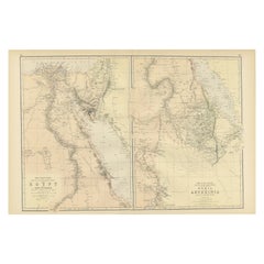 Antiguo Mapa Decorativo Coloreado Egipto, Nubia, Abisinia y más, 1882