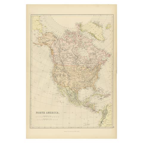 Antique Map of North America by Blackie & Son, Colored, 1882