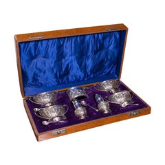 Used Decorative Condiment Set, English, Silver, Hallmarked, Edwardian, 1909