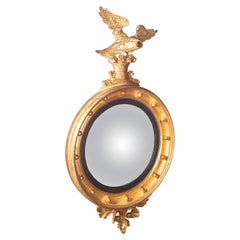 Antique Decorative Convex Mirror, English, Giltwood, Eagle Surmount, Victorian