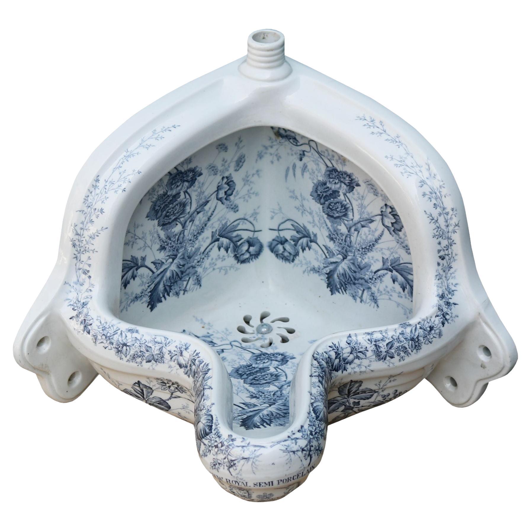 Antique Decorative Corner Urinal with Floral Pattern For Sale