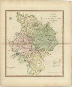 Antique Decorative County Map of Huntingdonshire, England, 1804