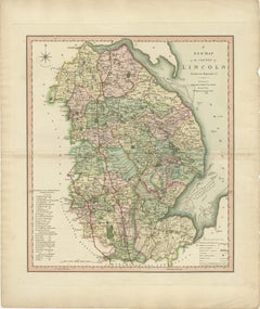 Antique Decorative County Map of Lincolnshire, England, 1804