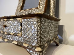 Antique Decorative Damascene Middle East Vanity Mirror and Drawer Set