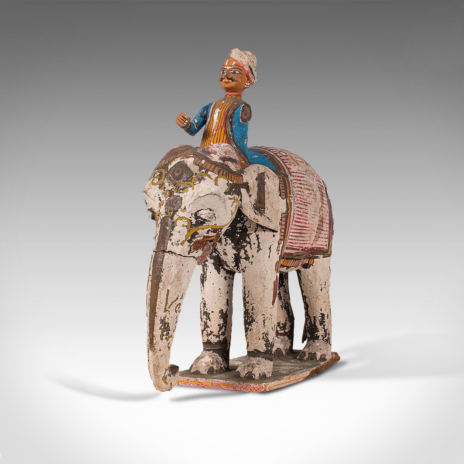 Antique Decorative Elephant and Rider, Indian, Hand Painted, Figure, Victorian In Fair Condition For Sale In Hele, Devon, GB