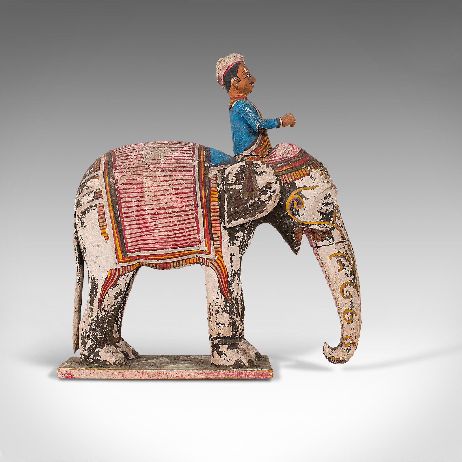 19th Century Antique Decorative Elephant and Rider, Indian, Hand Painted, Figure, Victorian For Sale