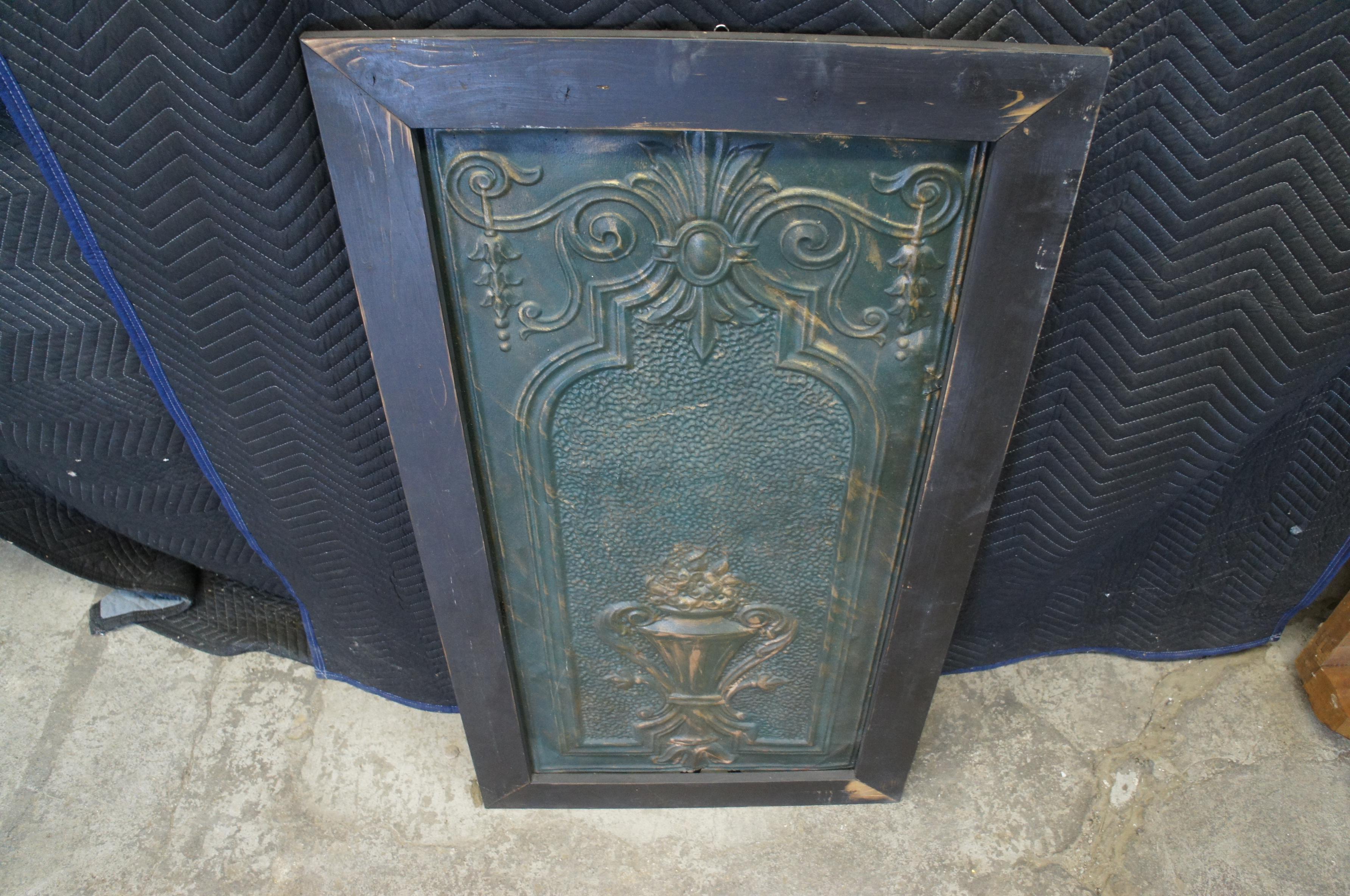 Antique Decorative Embossed Hammered Tin Panel w Trophy Urn 52