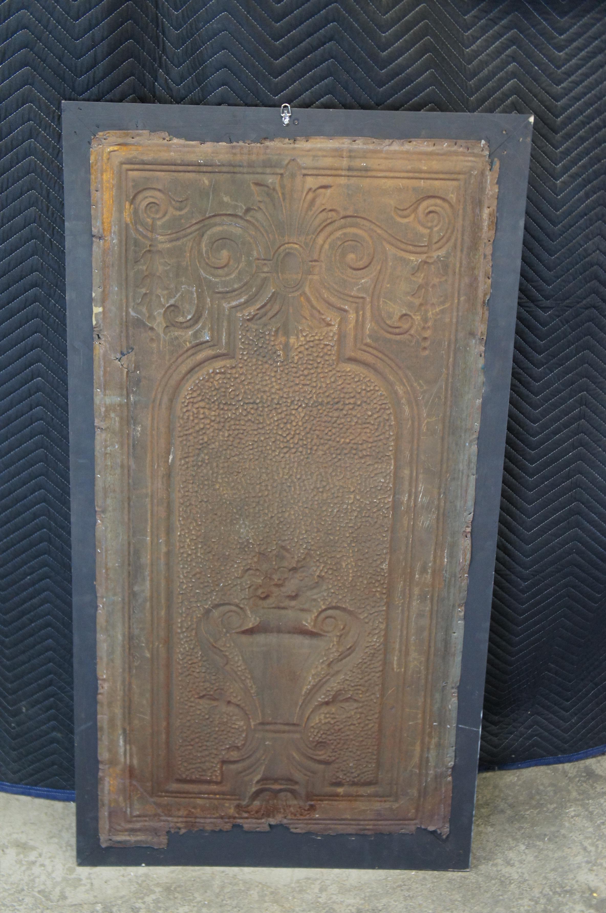 Antique Decorative Embossed Hammered Tin Panel w Trophy Urn 52