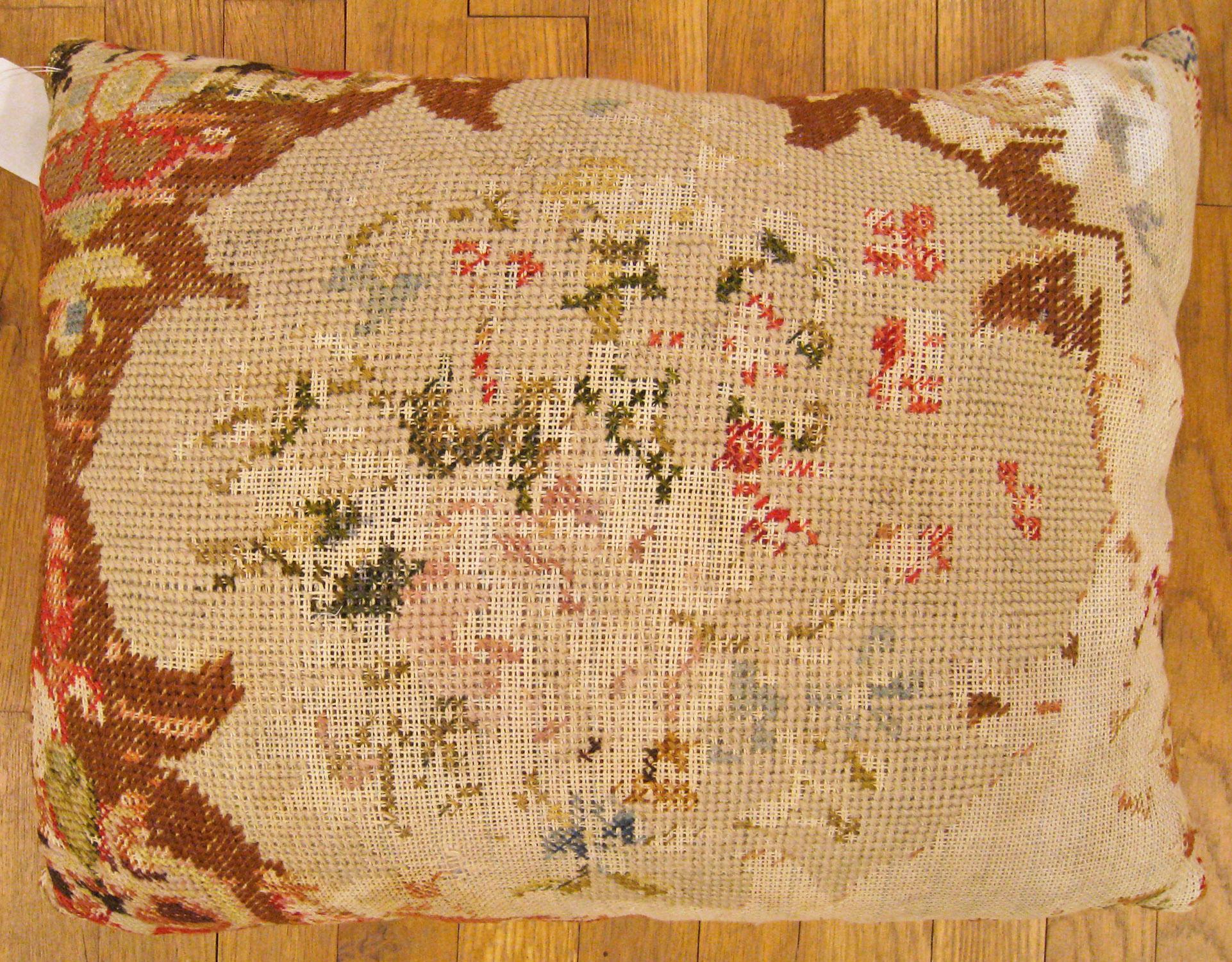 Antique decorative English needlepoint rug pillow, size 1'10