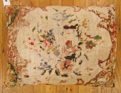 Antique Decorative English Needlepoint Rug Pillow with Floral Elements