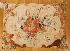 Antique Decorative English Needlepoint Rug Pillow with Floral Elements