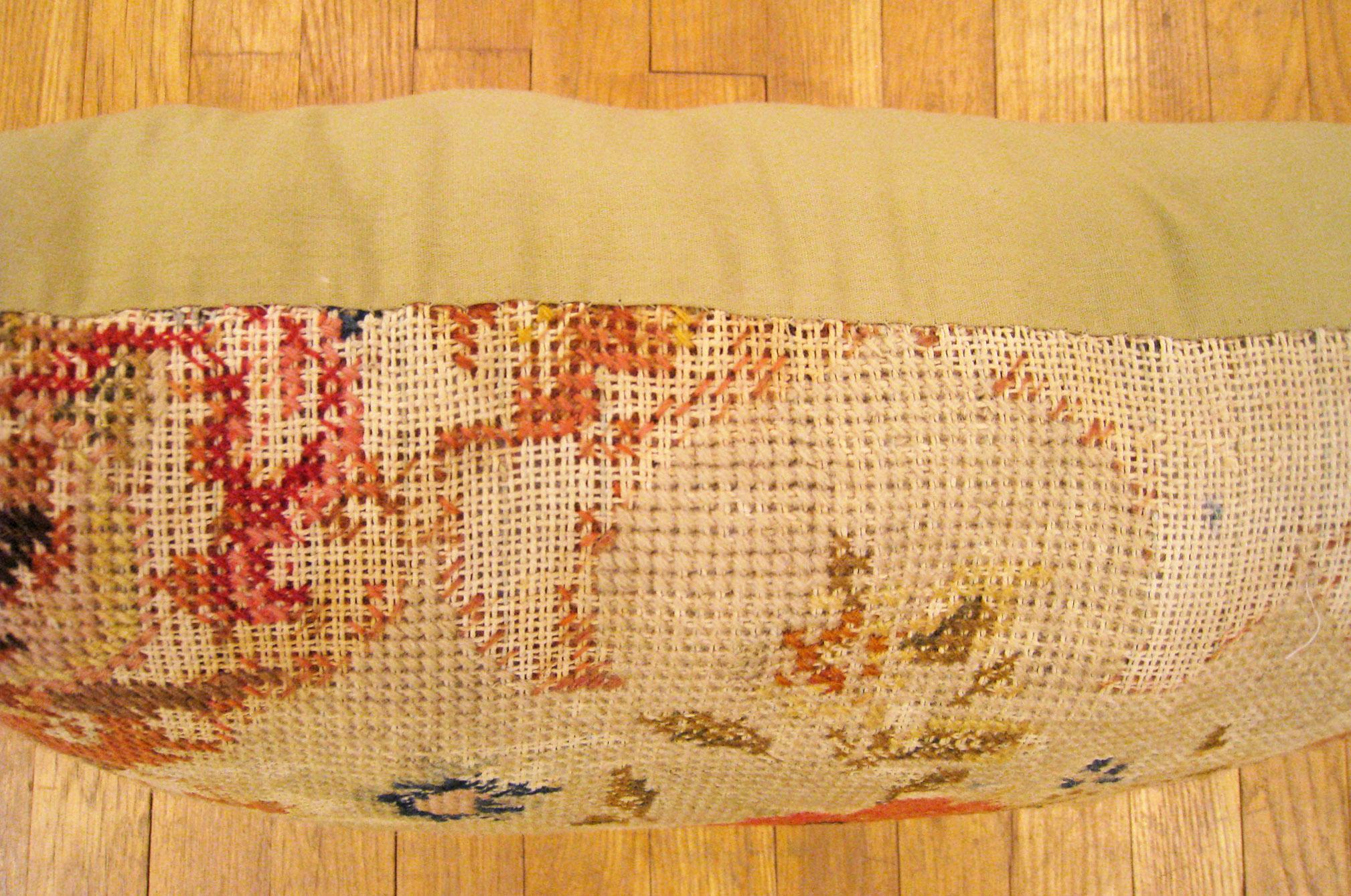 Antique Decorative English Needlepoint Rug Pillow with Floral Elements In Good Condition For Sale In New York, NY