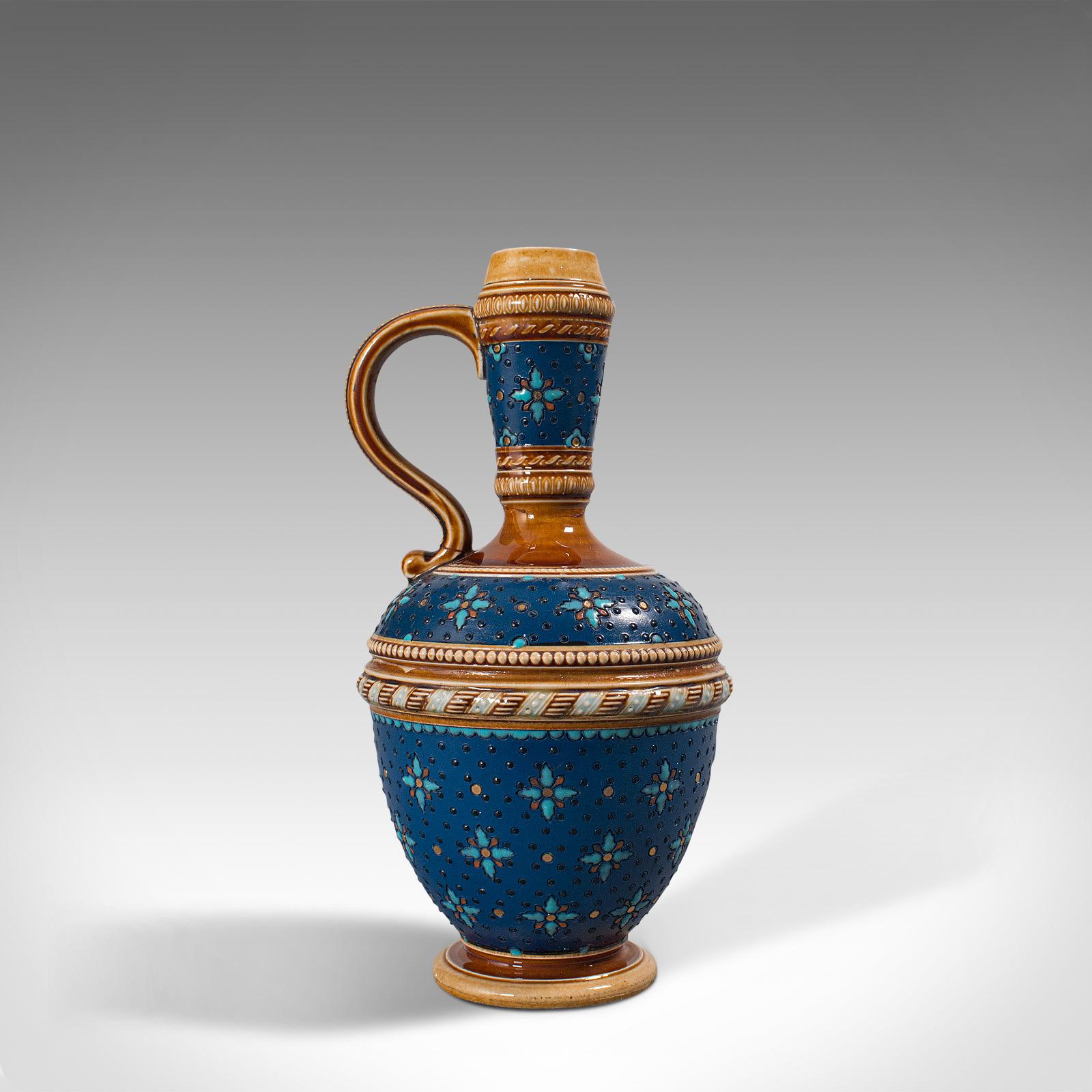 19th Century Antique Decorative Ewer, German, Ceramic, Serving Flask, Liqueur Bottle