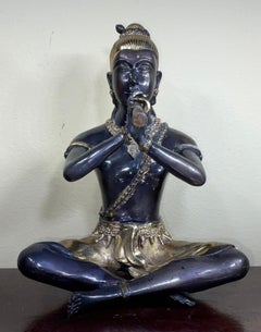 Antique Decorative Figure, Oriental, Bronze, Statue, Study, Musician, circa 1900