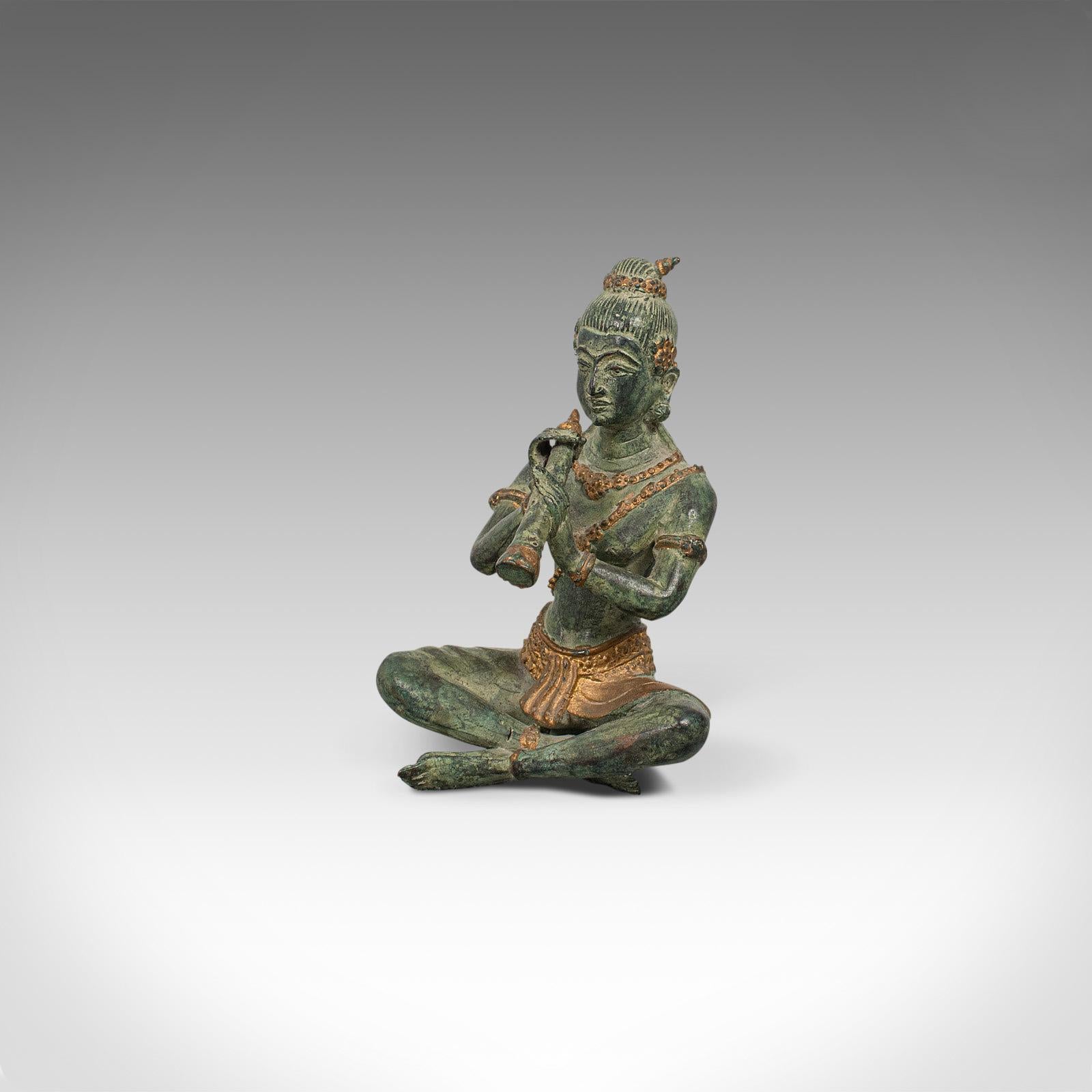 Antique Decorative Figure, Oriental, Bronze, Statue, Study, Musician, circa 1900 In Good Condition For Sale In Hele, Devon, GB