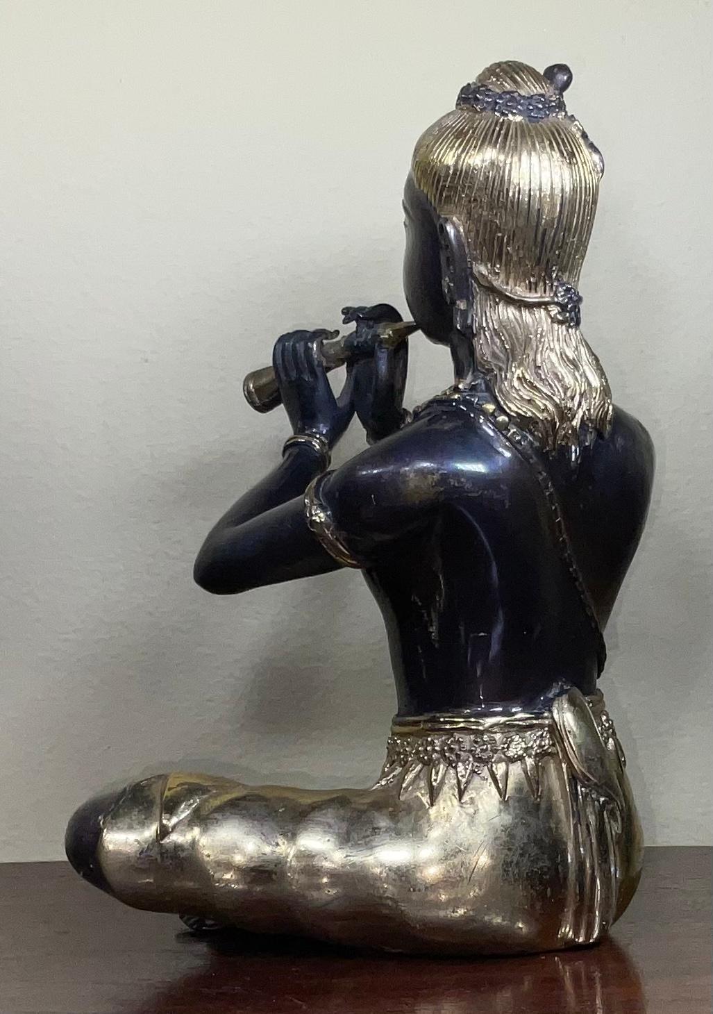 Hand-Crafted Antique Decorative Figure, Oriental, Bronze, Statue, Study, Musician, circa 1900 For Sale