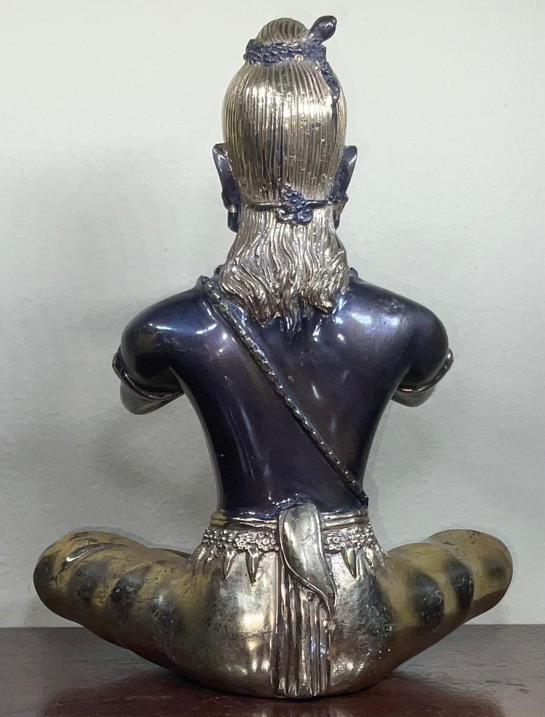 Antique Decorative Figure, Oriental, Bronze, Statue, Study, Musician, circa 1900 In Good Condition For Sale In Delray Beach, FL
