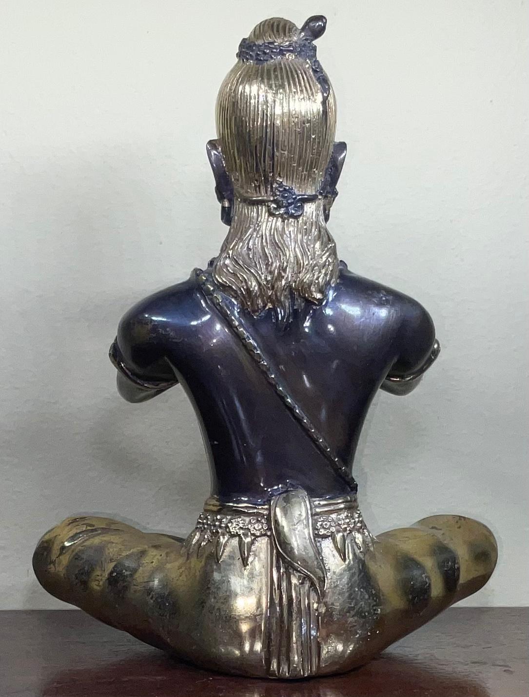 Figura decorativa antica, orientale, bronzo, statua, studio, musicista, circa 1900 In condizioni buone in vendita a Delray Beach, FL