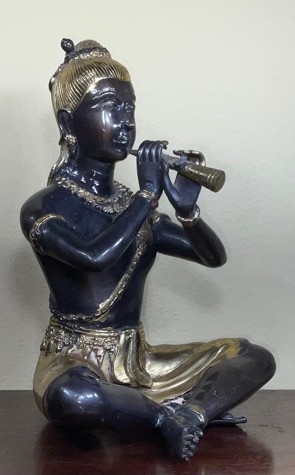 Antique Decorative Figure, Oriental, Bronze, Statue, Study, Musician, circa 1900 For Sale 2